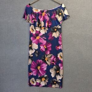 Vtg Beware Y2K Dress Womens XL Off Shoulder Ruffle Floral Knee Dainty Fairy